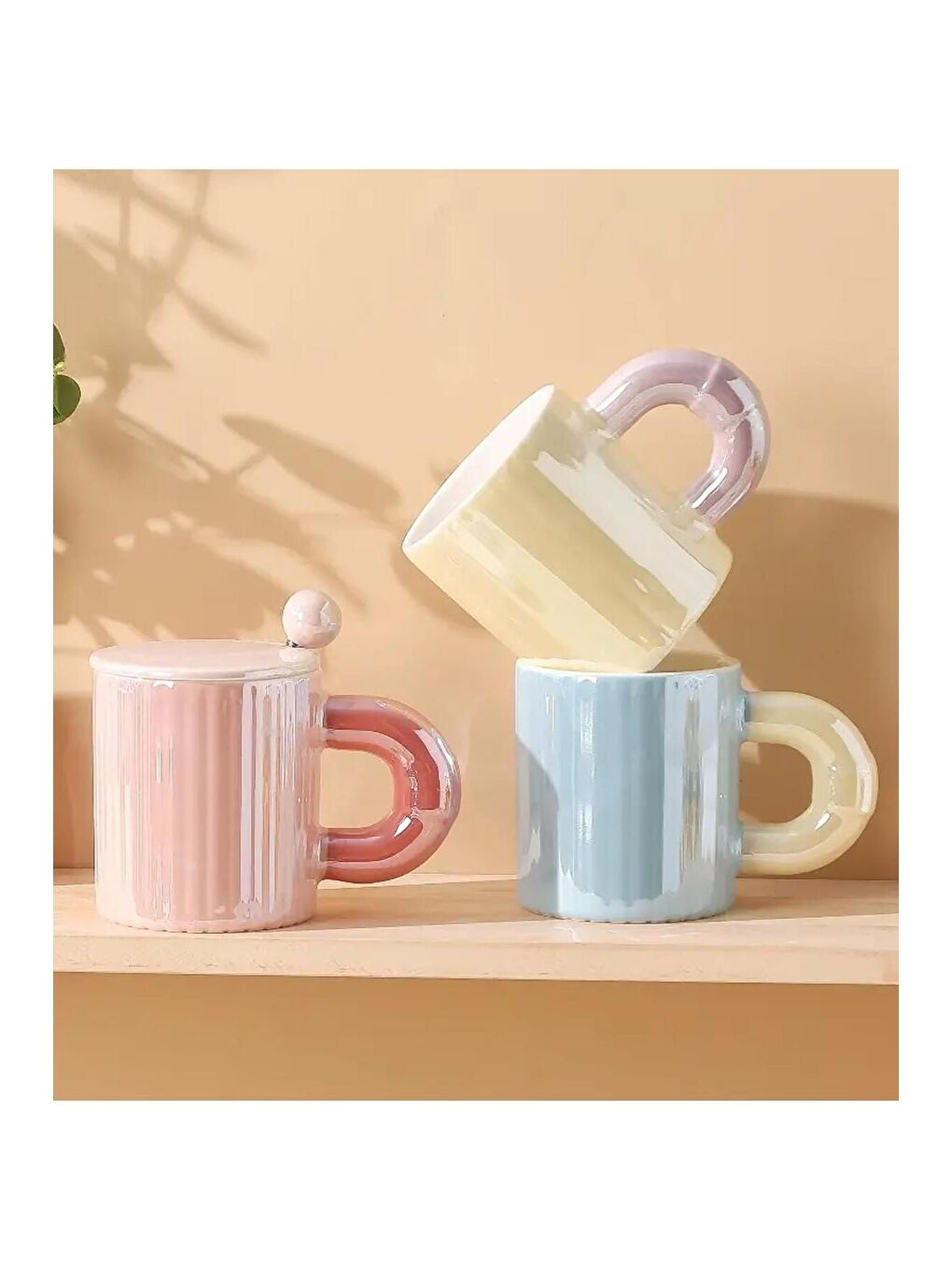 BAM HEDİYELİK EŞYA Karişik Minimal Pastel Tonlu Seramik Kupa - 1