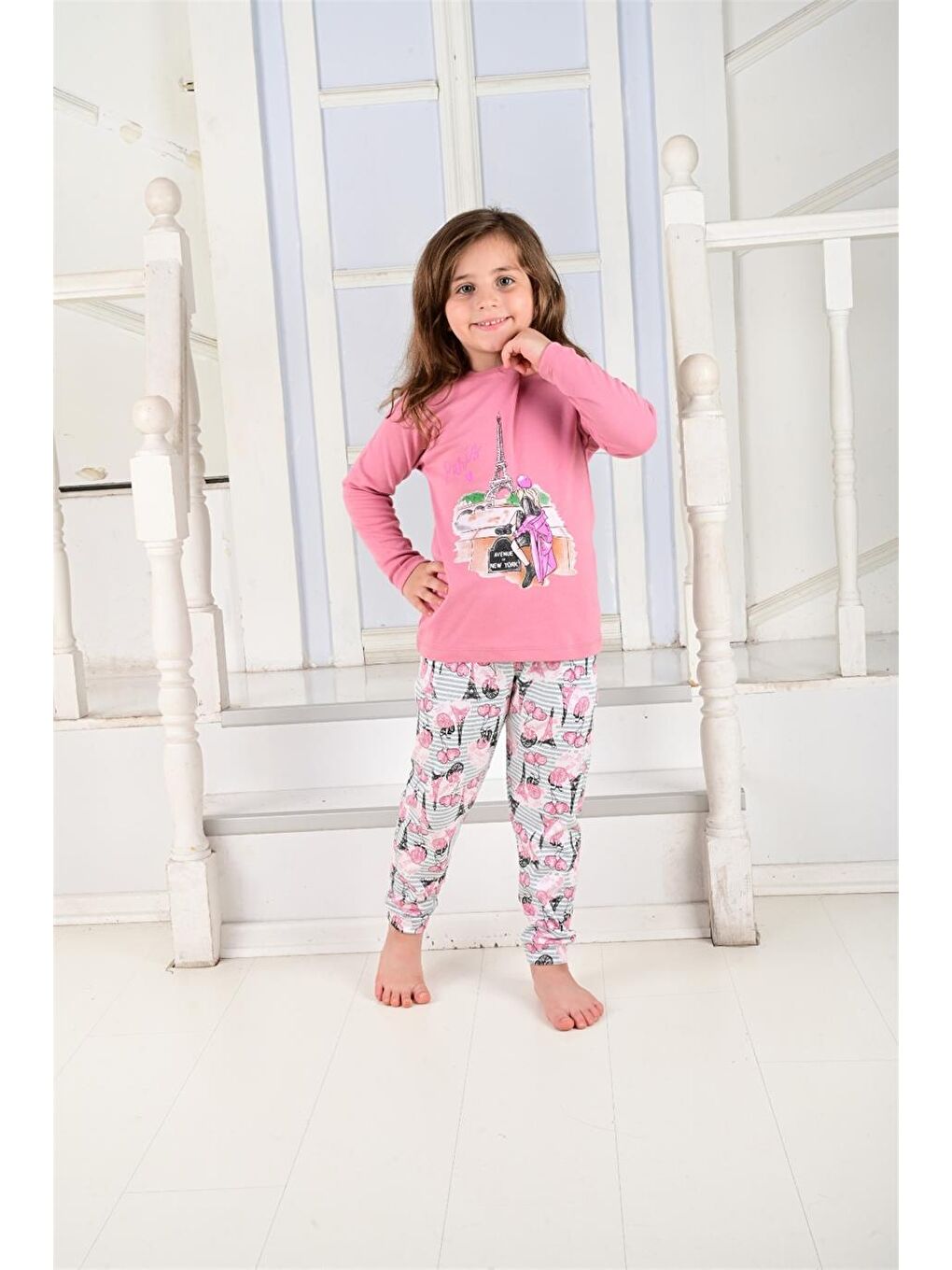 Kırmızı Kız Çocuk Uzun Kollu Pijama Takımı Paris Girl Nar-1