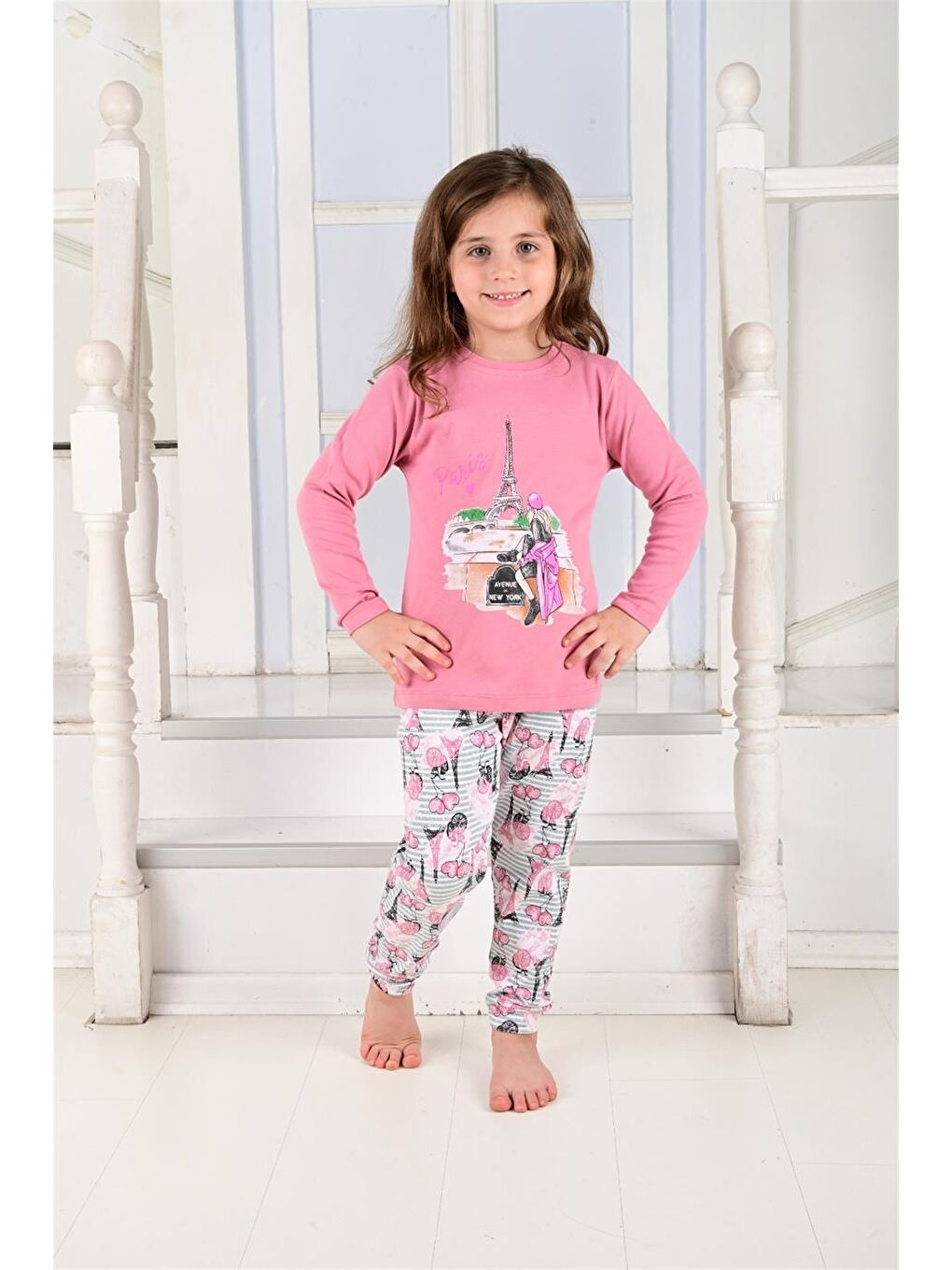 Kırmızı Kız Çocuk Uzun Kollu Pijama Takımı Paris Girl Nar-2