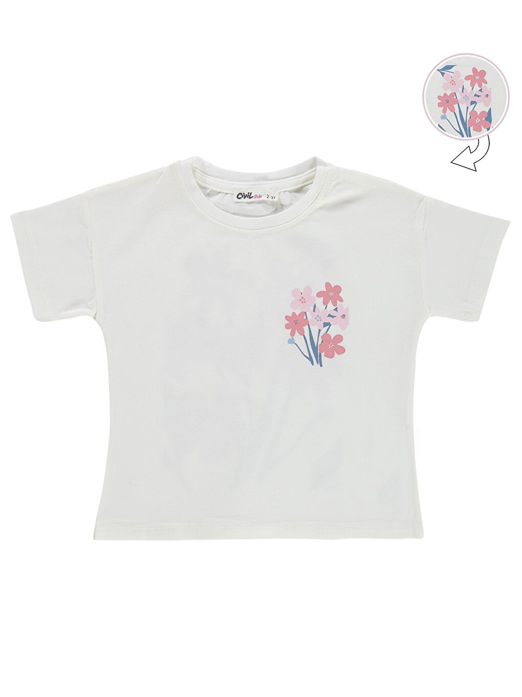 Girls Renkli Çiçek Baskılı 2-5 Yaş Tişört - Kırık Beyaz