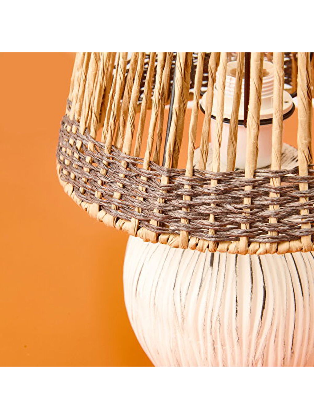 Ekru Dorian Eskitme Seramik Abajur - Krem - 40x40x25 cm-2