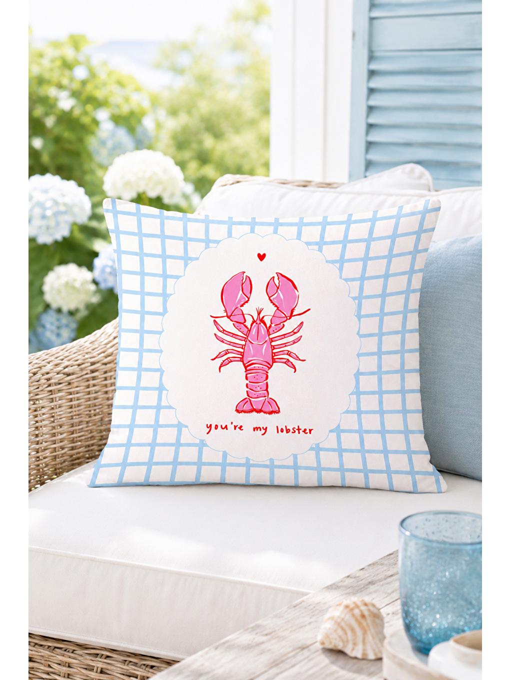 Beyaz You're My Lobster Istakoz Yazı Baskılı Dekoratif Kırlent Kılıfı Marin Dekor 43x43 Cm-3