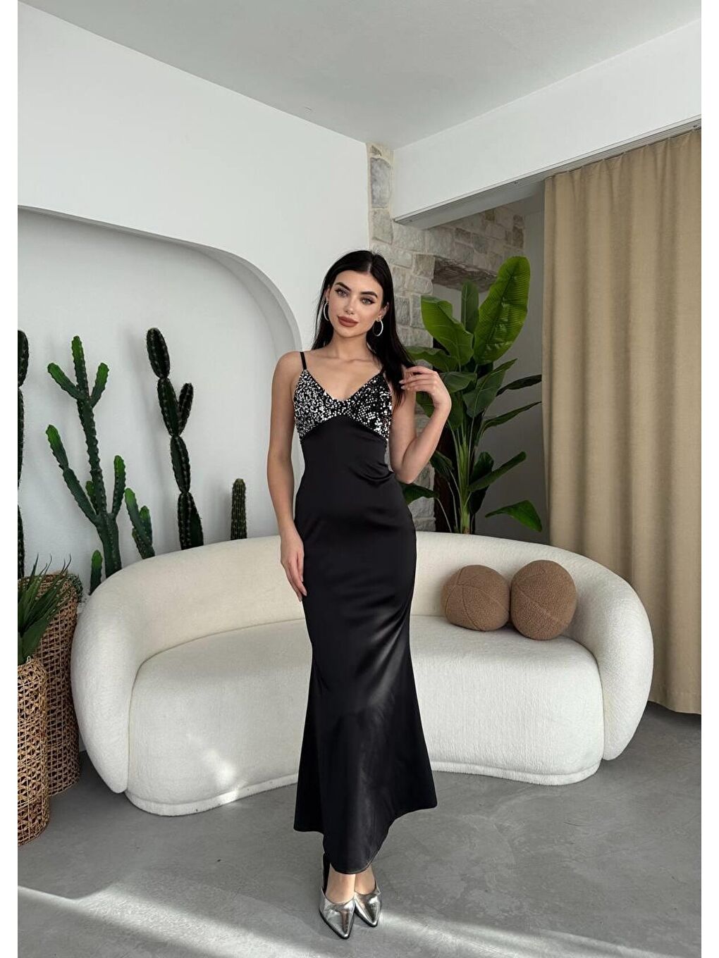 Siyah Shany İp Askılı Elbise-2