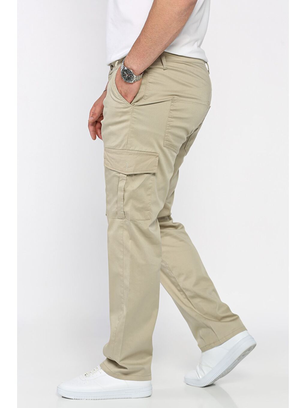 Yeşil Erkek Kargo Cepli Düz Paça Pantolon-1