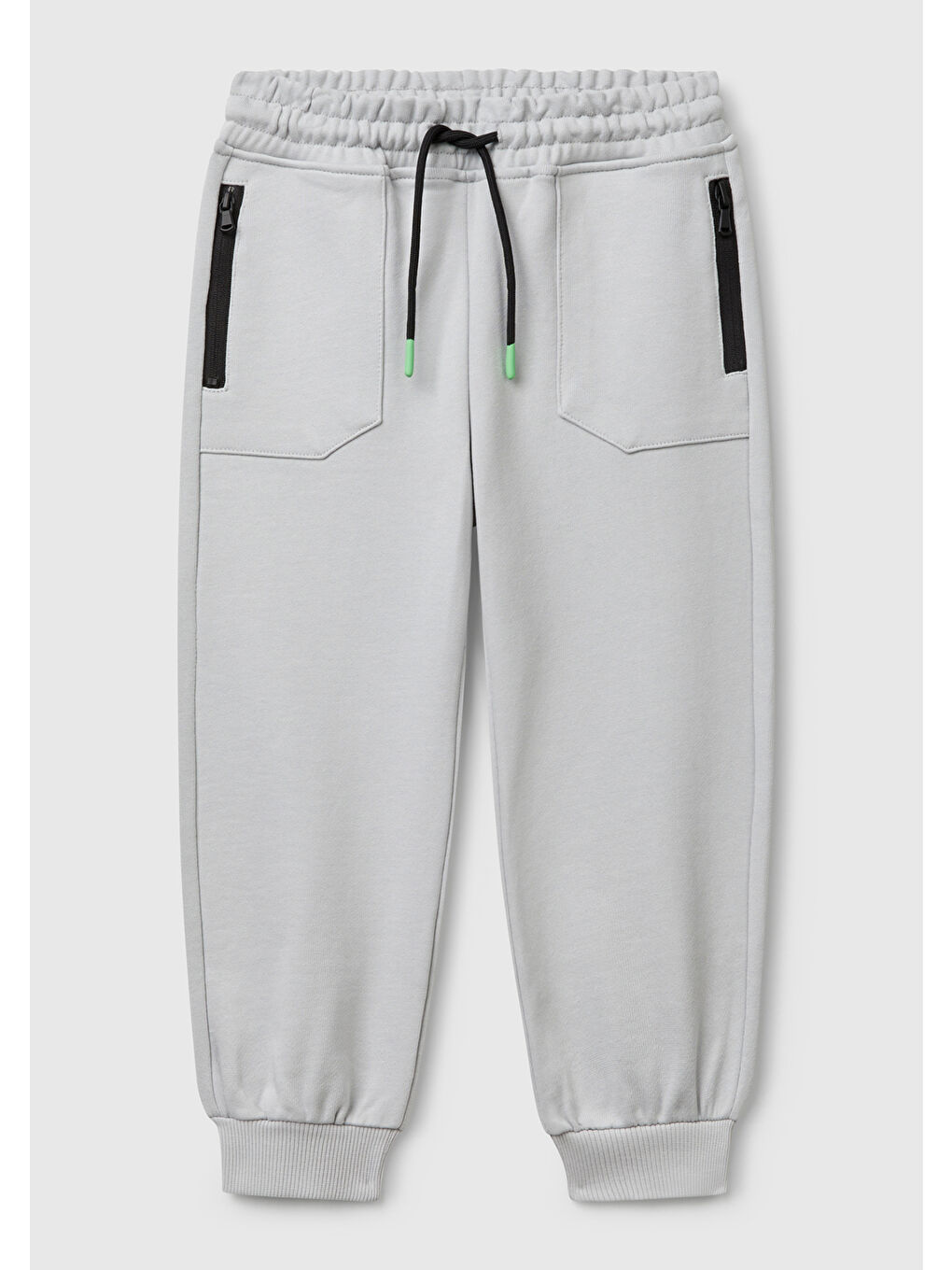 Erkek Çocuk Gri Melanj Beli İpli Fermuar Cepli Paçası Ribanalı Eşofman Altı