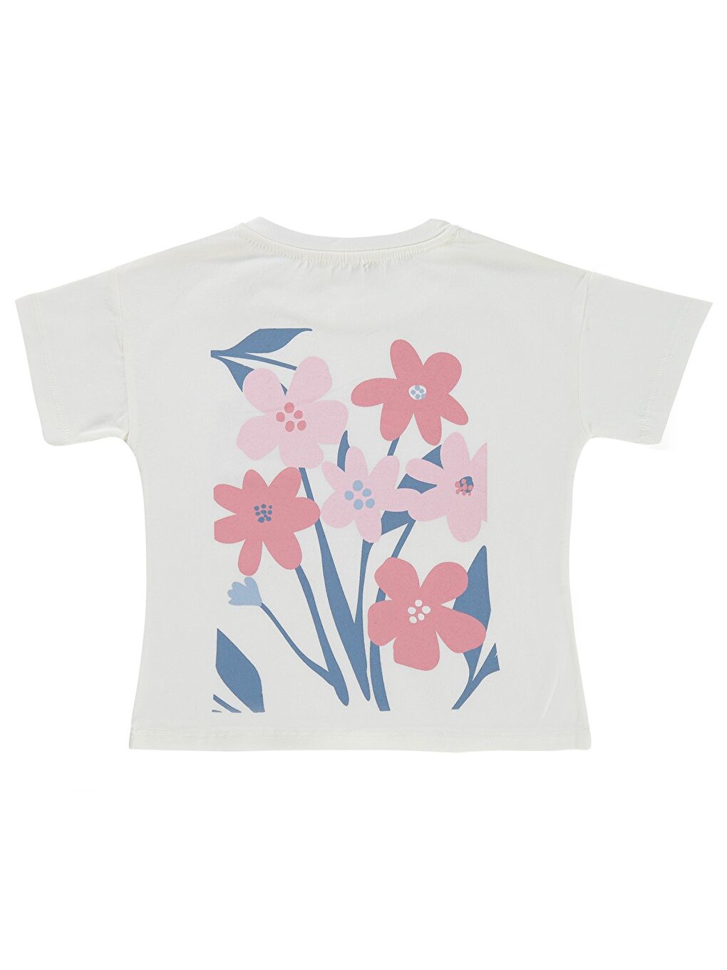 Girls Renkli Çiçek Baskılı 2-5 Yaş Tişört - Kırık Beyaz-1