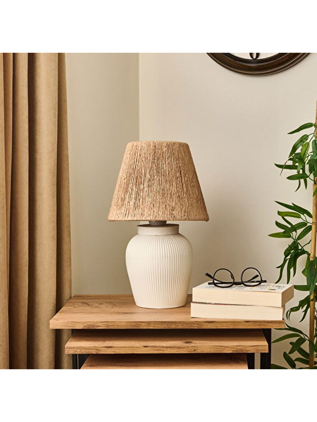 Glow Seramik Abajur - Beyaz / Krem - 40x40x25 cm-1