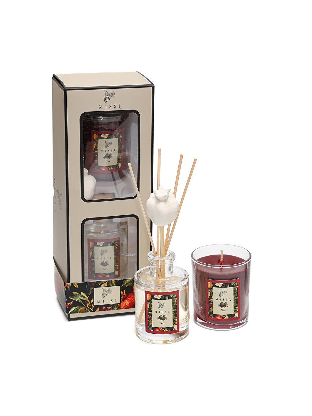 Bordo Yılbaşı Nar Hediye Seti (Oda kokusu&Vegan Mum)-1