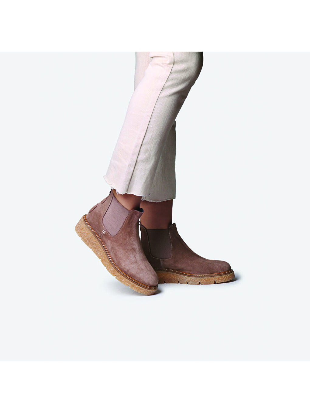 Bej Kadın Bot NANTES-SY SPLIT LEATHER ANKLE BOOT WITH SIDE ELASTICS-3