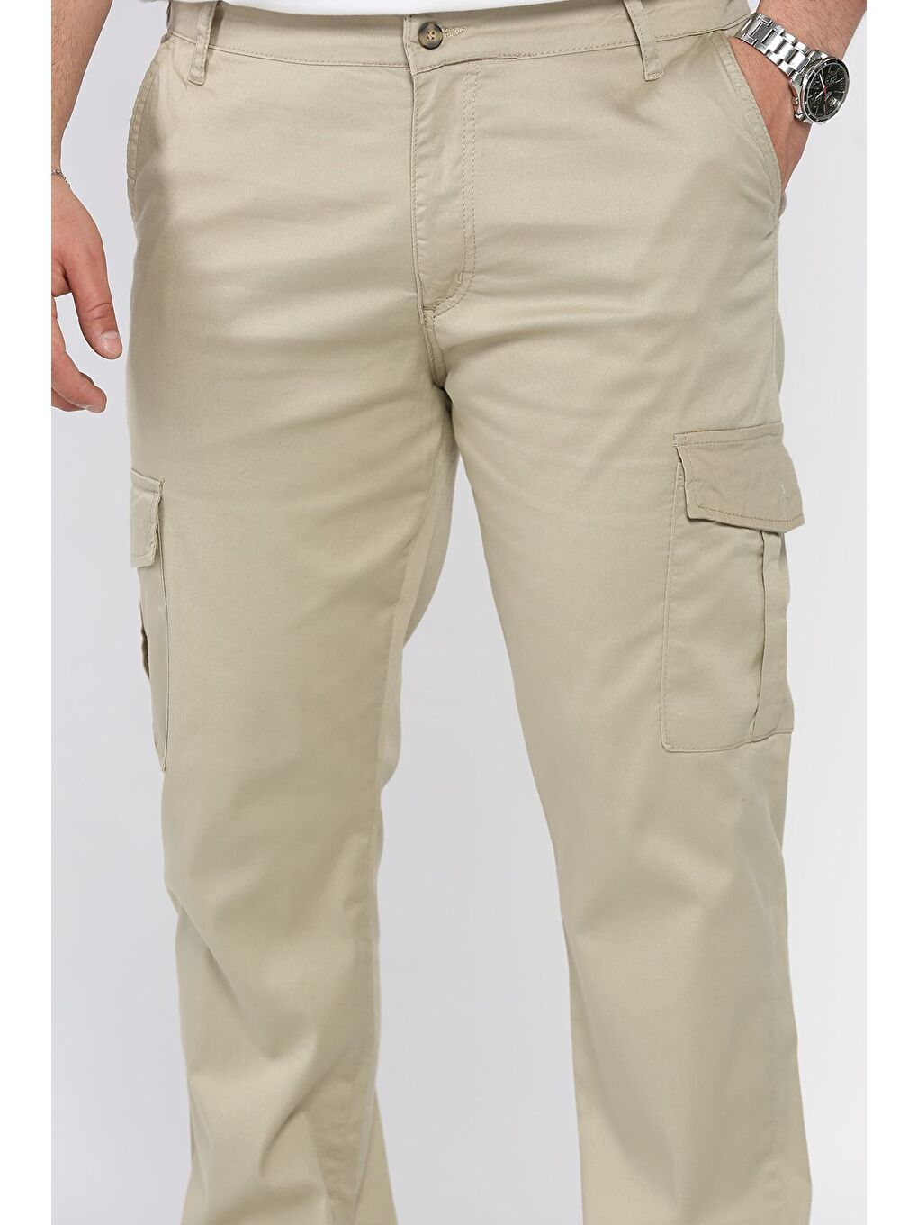 Yeşil Erkek Kargo Cepli Düz Paça Pantolon-3