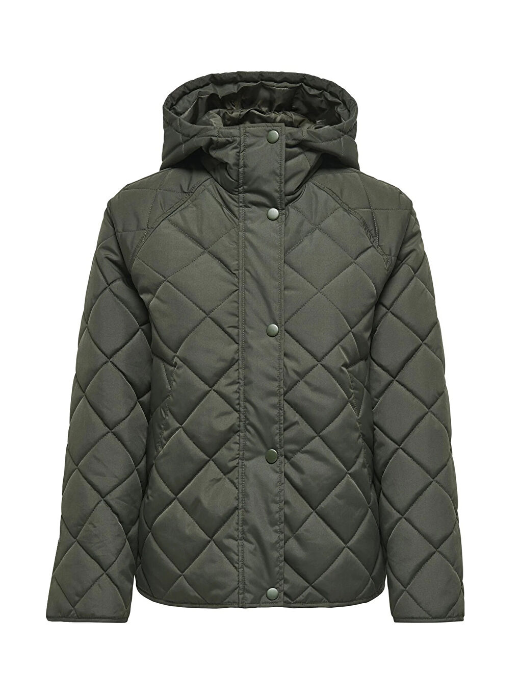 Haki Onlsigga Kapitoneli Regular Fit Kapüşon Yaka Kadın Ceket 15358867