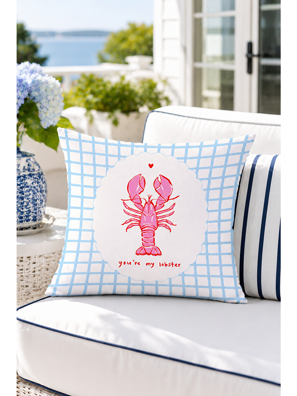 Beyaz You're My Lobster Istakoz Yazı Baskılı Dekoratif Kırlent Kılıfı Marin Dekor 43x43 Cm-4