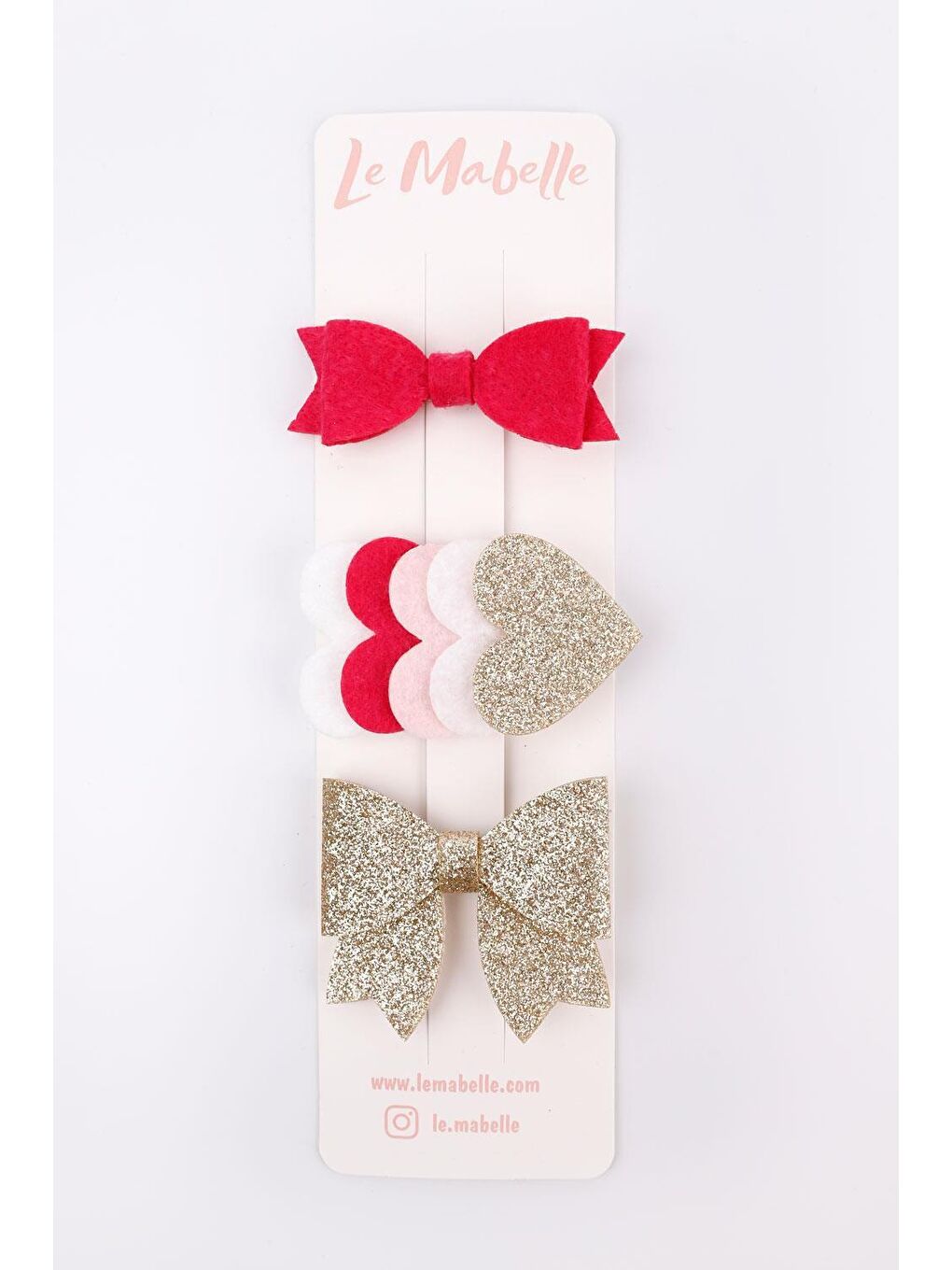 Sarı Altın  Simli Sıralı Kalp 3'lü Klips Toka Set