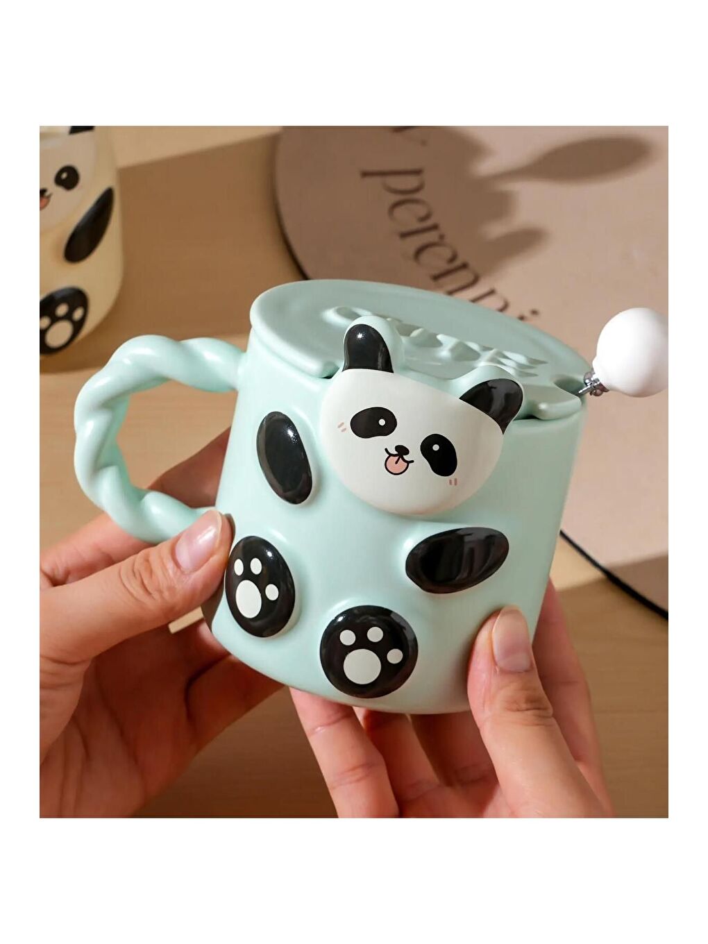 BAM HEDİYELİK EŞYA Karişik Panda Kabartmalı Sevimli Seramik Kupa - 2