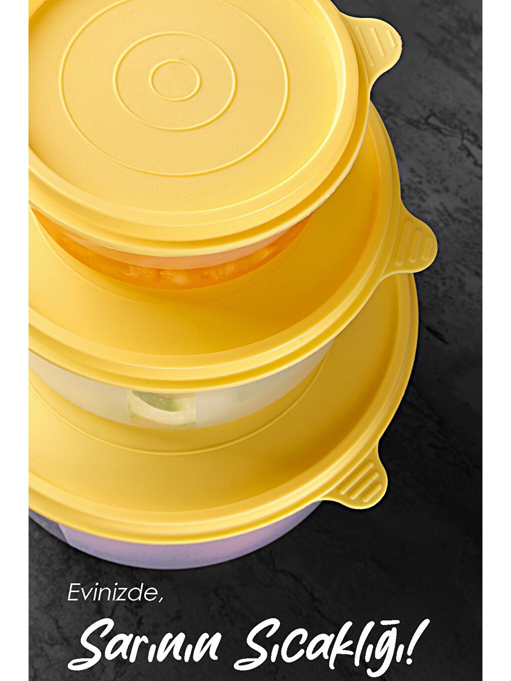 12'li Yuvarlak Gıda Saklama Kabı Seti 12x600 ml Sarı-3