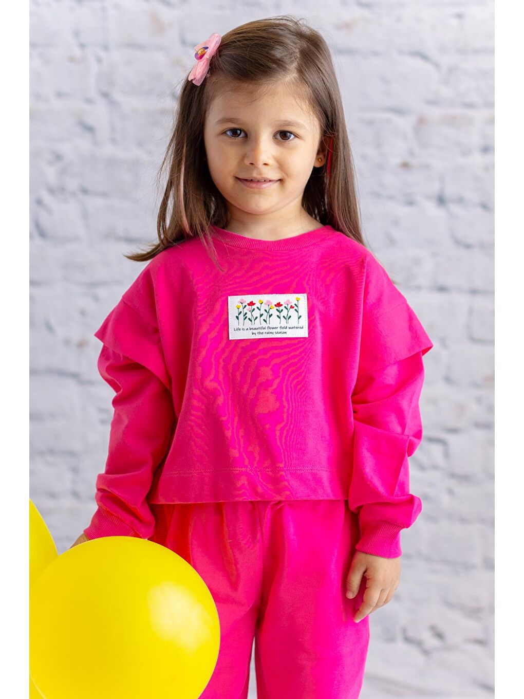 Fuşya Kız Çocuk Kol Detaylı Sweatshirt - Fusya