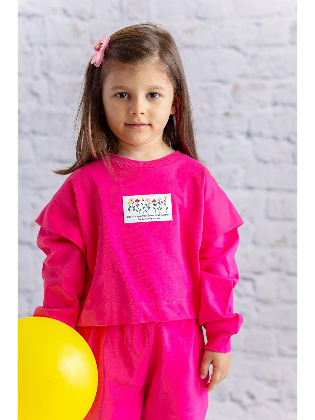 Fuşya Kız Çocuk Kol Detaylı Sweatshirt - Fusya-1