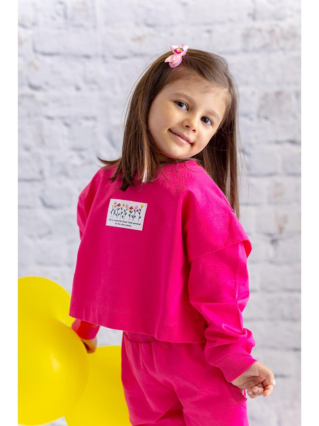 Fuşya Kız Çocuk Kol Detaylı Sweatshirt - Fusya-2