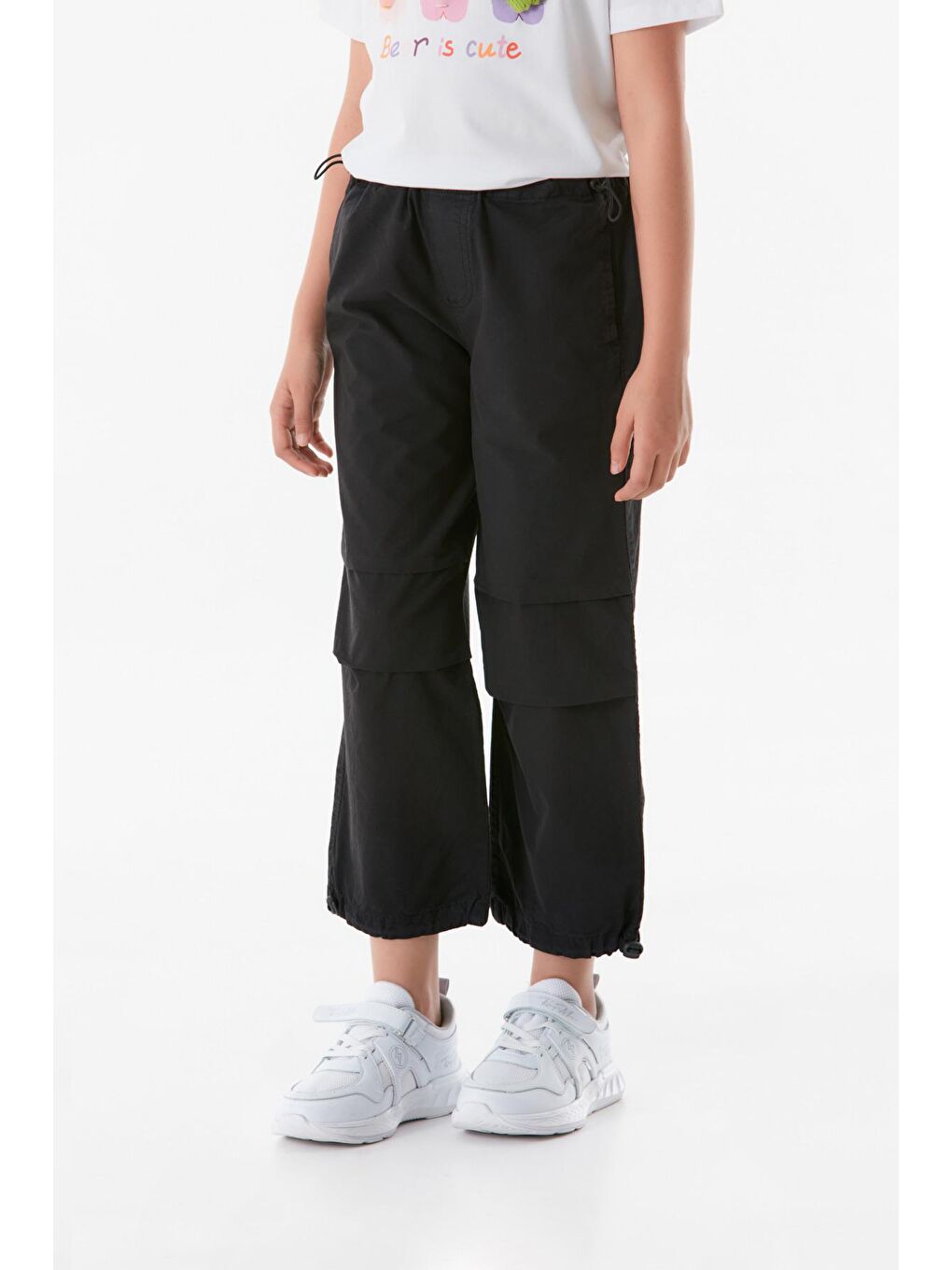 Siyah Stoperli Paraşüt Kız Çocuk Pantolon-1