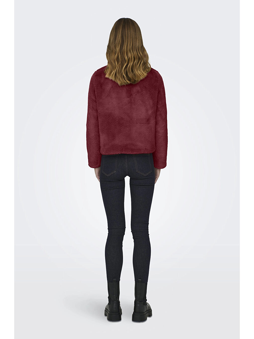Bordo Onlnewvida Dik Yaka Pelüş Kürklü Mont 15295423-1