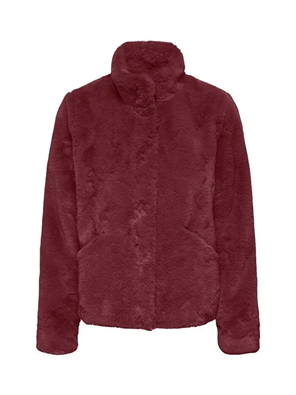 Bordo Onlnewvida Dik Yaka Pelüş Kürklü Mont 15295423-2