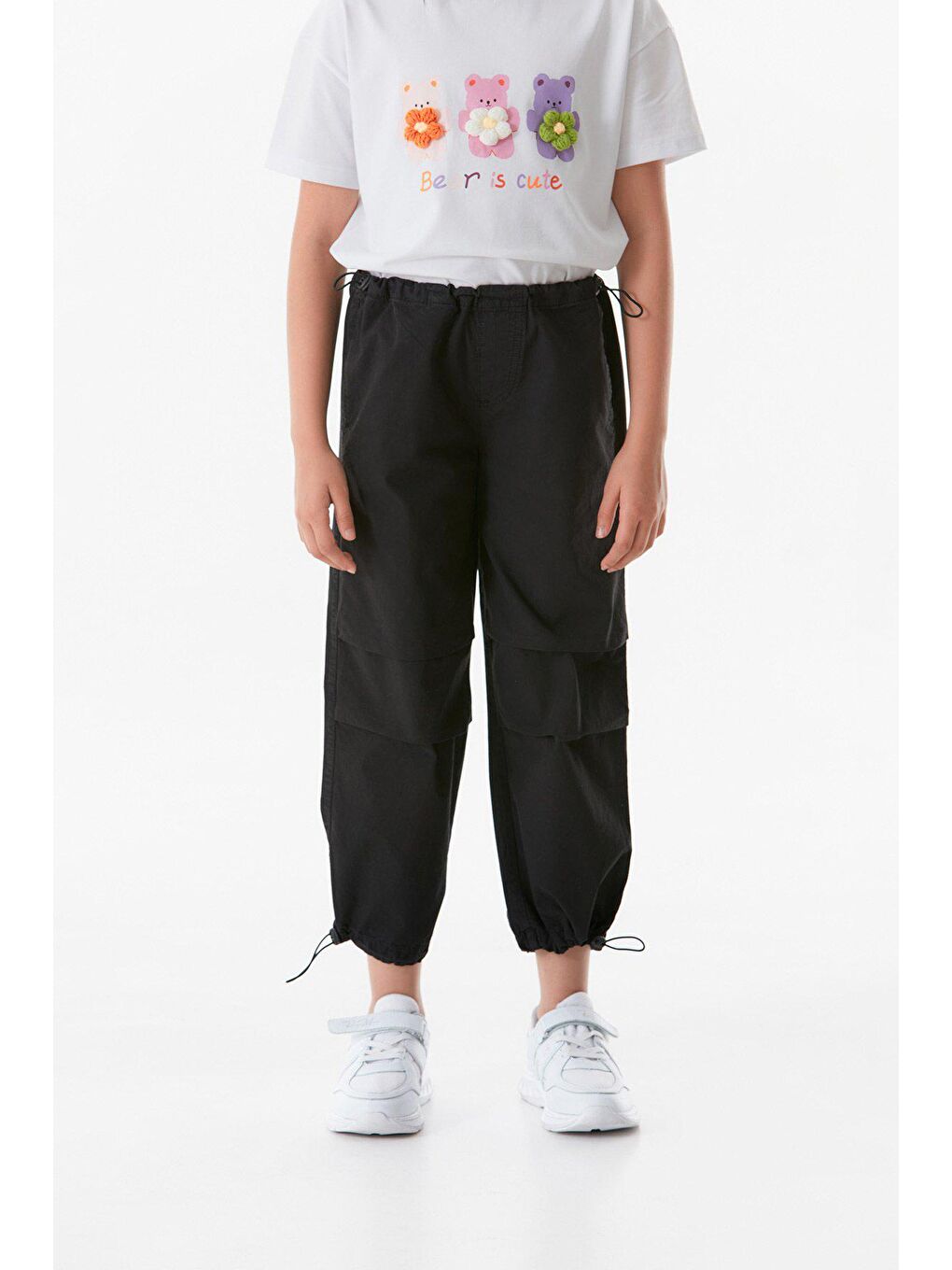 Siyah Stoperli Paraşüt Kız Çocuk Pantolon-4