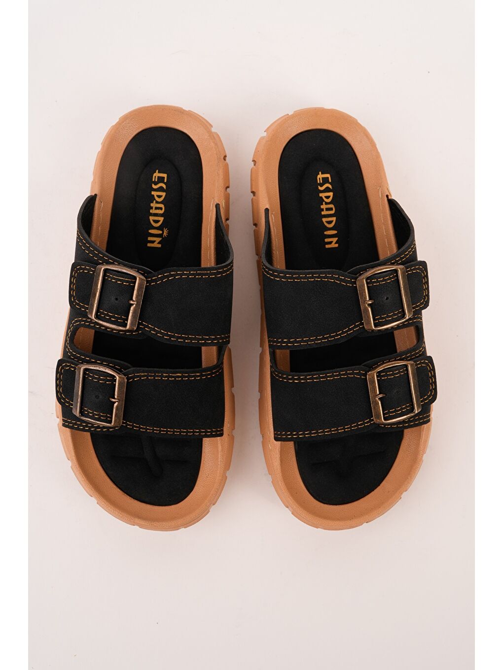 Siyah AUGUSTA Ayarlanabilir Çift Tokalı Günlük Erkek Terlik