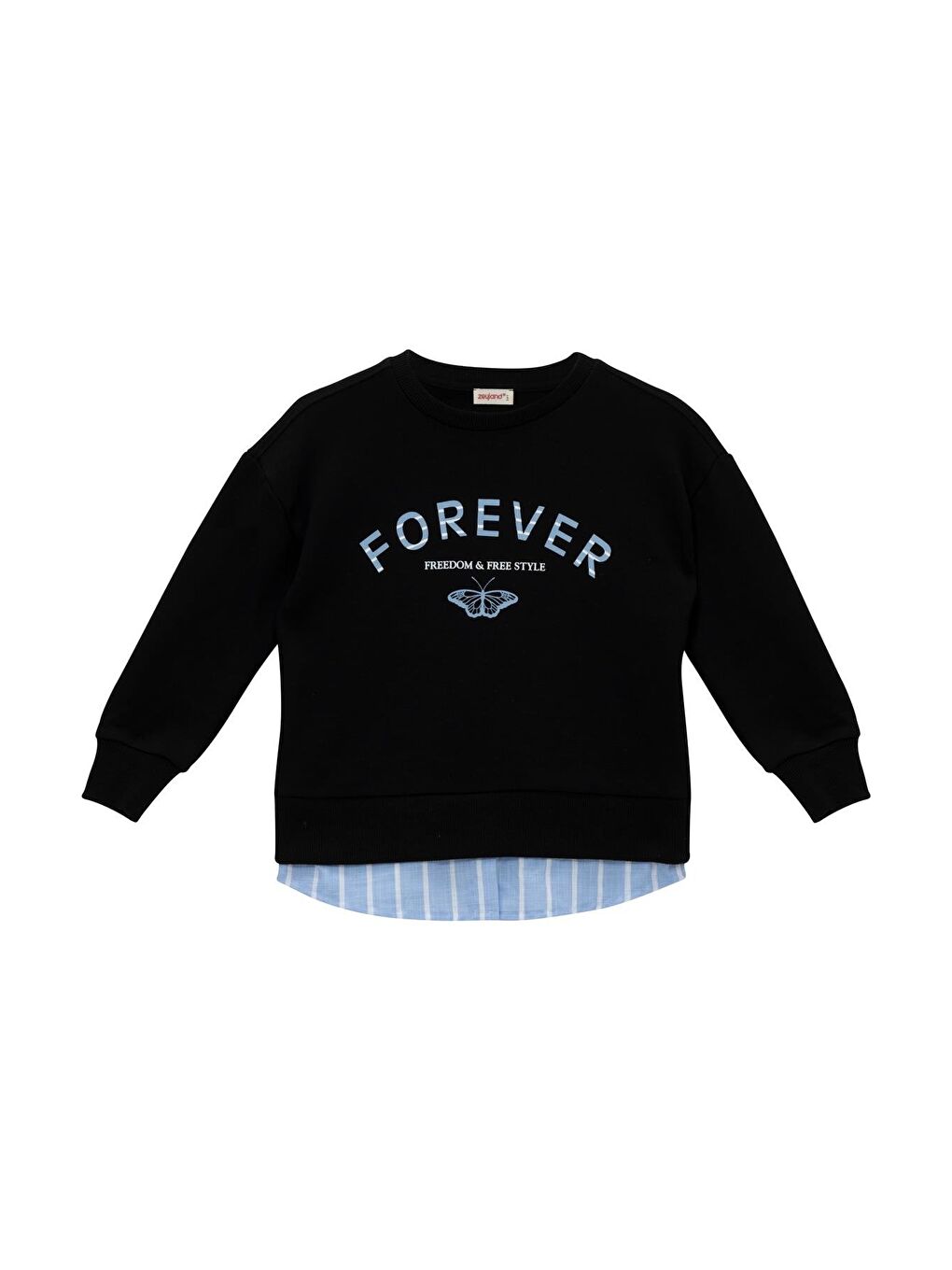 Kız Çocuk Gömlek Detaylı Baskılı Sweatshirt - Siyah-3