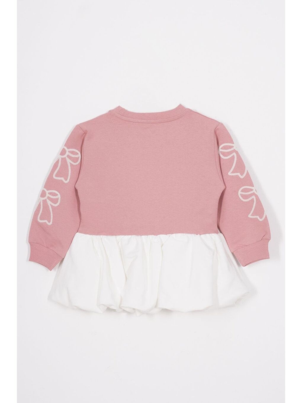 Pembe Bisiklet Yaka Fiyonk Detaylı Balon Etekli Gül Kurusu Renk Kız Çocuk Etekli Elbise-2