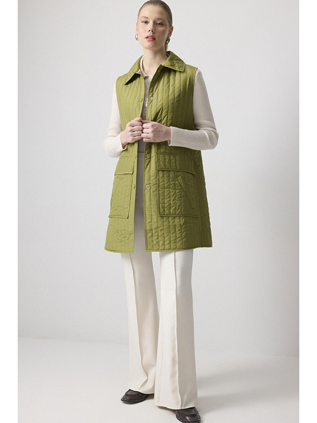 Haki Kapitone İnce Yelek