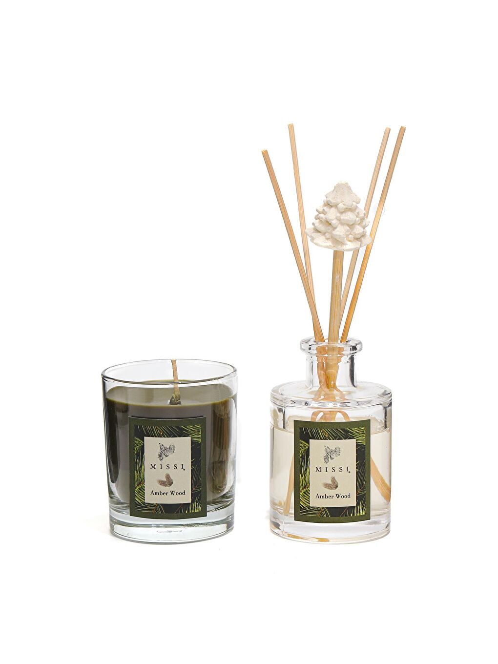 Yeşil Yılbaşı Amber Wood Hediye Seti (Oda kokusu&Vegan Mum)-1