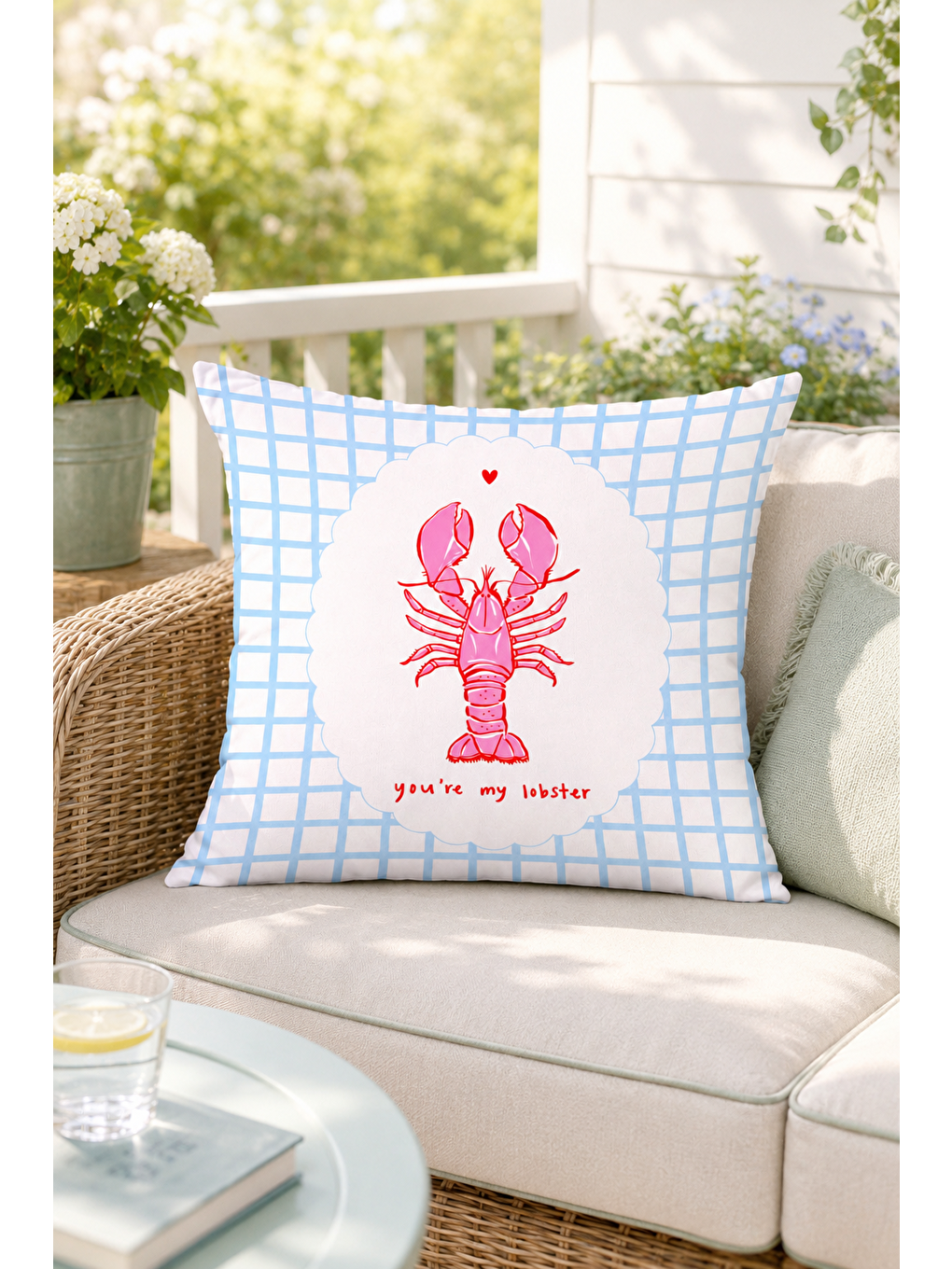 Beyaz You're My Lobster Istakoz Yazı Baskılı Dekoratif Kırlent Kılıfı Marin Dekor 43x43 Cm-7