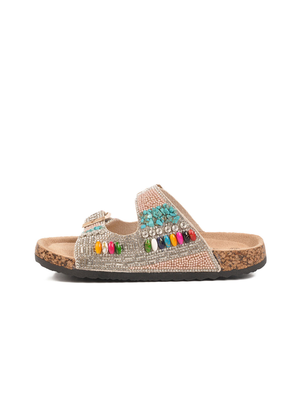 Gri Gümüş Taş İşlemeli Kız Çocuk Terlik 25Y106-6 F-1