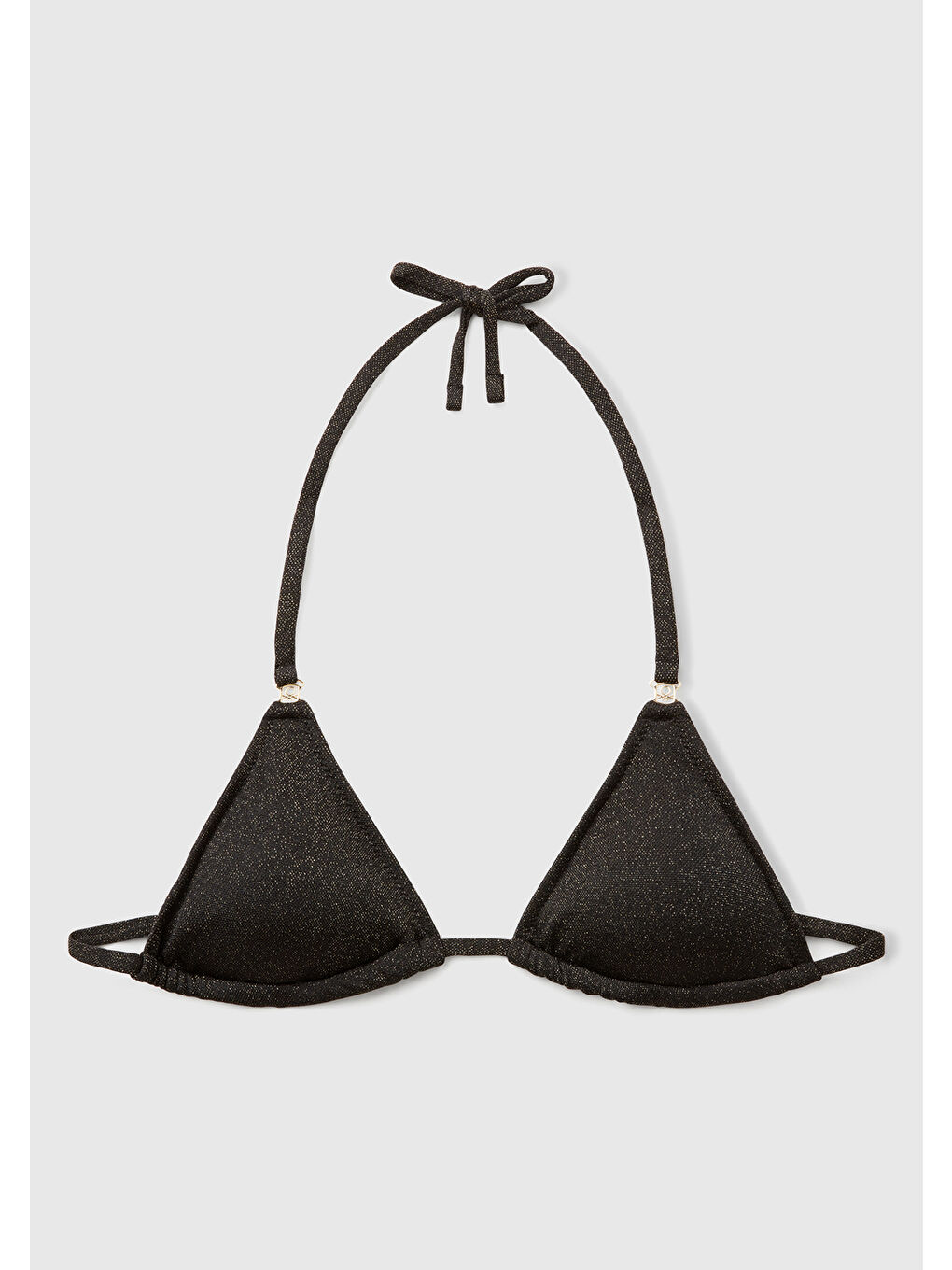 Kadın Siyah Simli Boyundan ve Belden Bağlamalı Üçgen Bikini Üstü