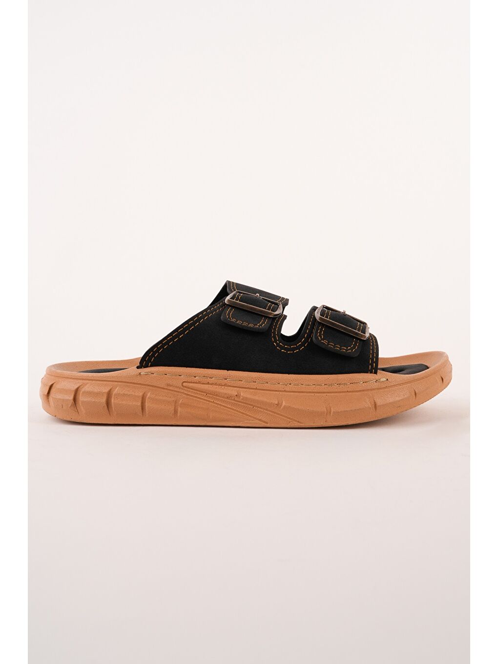 Siyah AUGUSTA Ayarlanabilir Çift Tokalı Günlük Erkek Terlik-1