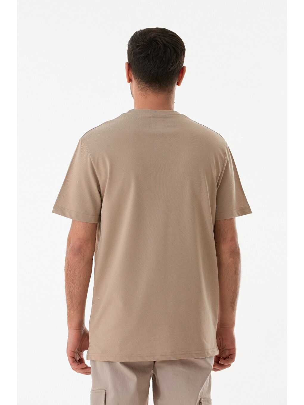 Bej Basic Süprem Kumaş Bisiklet Yaka Tişört-3