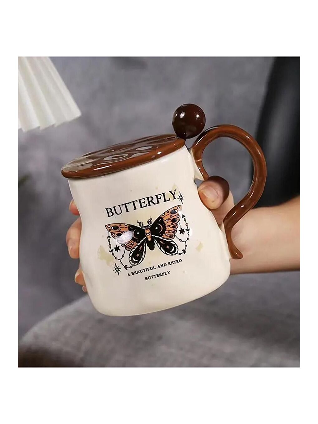 Karışık Vintage Kelebek Desenli Seramik Kupa-2