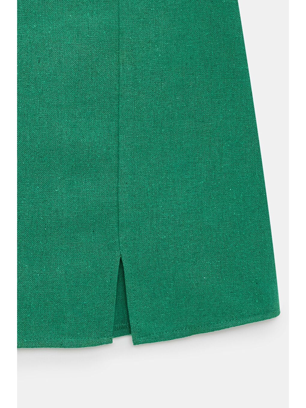 Yeşil Kadın Regular Fit Yırtmaçlı Mini Etek - Keten Görünümlü-2