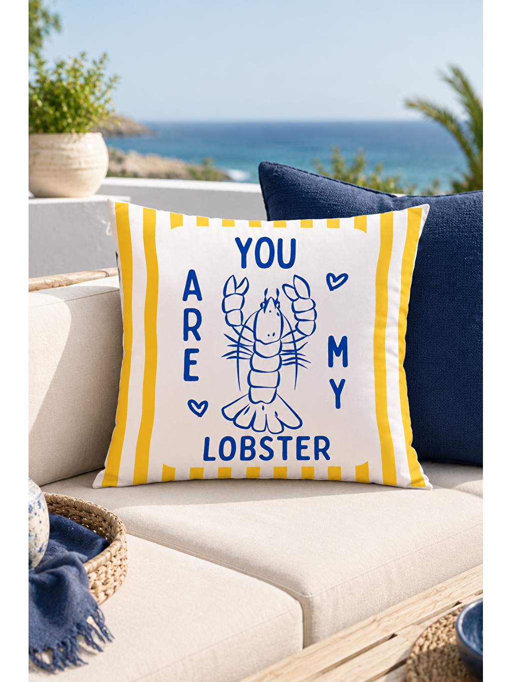 Beyaz You Are My Lobster Yazı Baskılı Marin Dekoratif Kırlent Kılıfı Yazlık Dekor 43x43 Cm-1