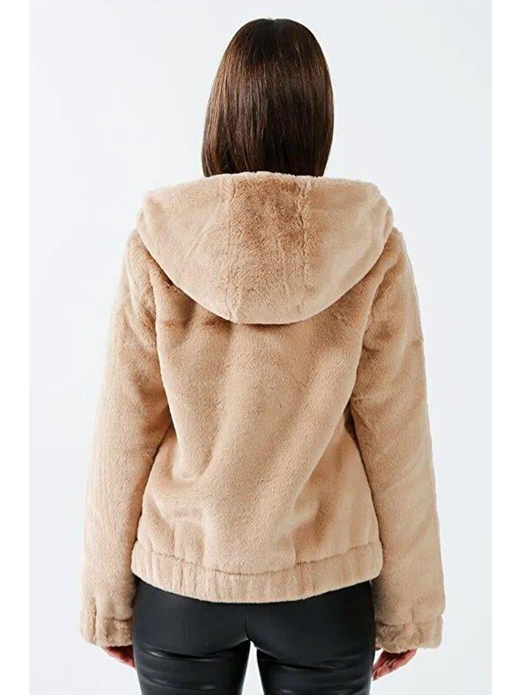 Bej Onlvida Regular Fit Yumuşak Dokulu Kapüşonlu Kısa Kadın Mont 15260047-3