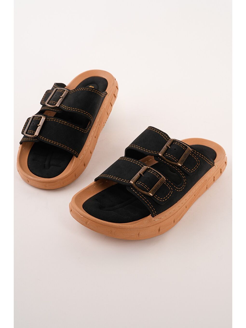 Siyah AUGUSTA Ayarlanabilir Çift Tokalı Günlük Erkek Terlik-6