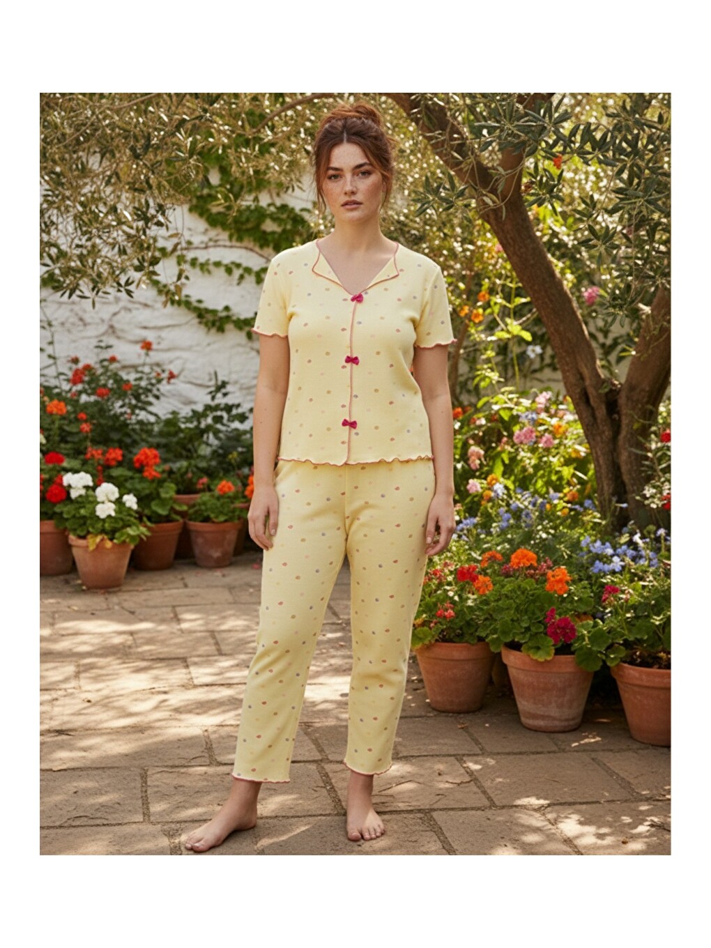 Sarı Beden Fitilli Kaşkorse Örme Pijama Takım26120851-1