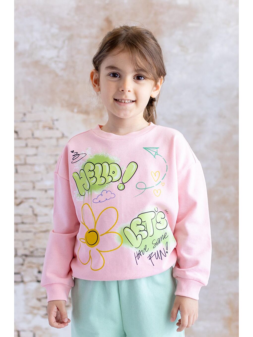 Kız Çocuk Baskılı Sweatshirt - Pembe