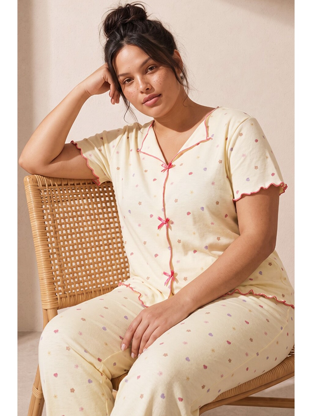 Sarı Beden Fitilli Kaşkorse Örme Pijama Takım26120851-3