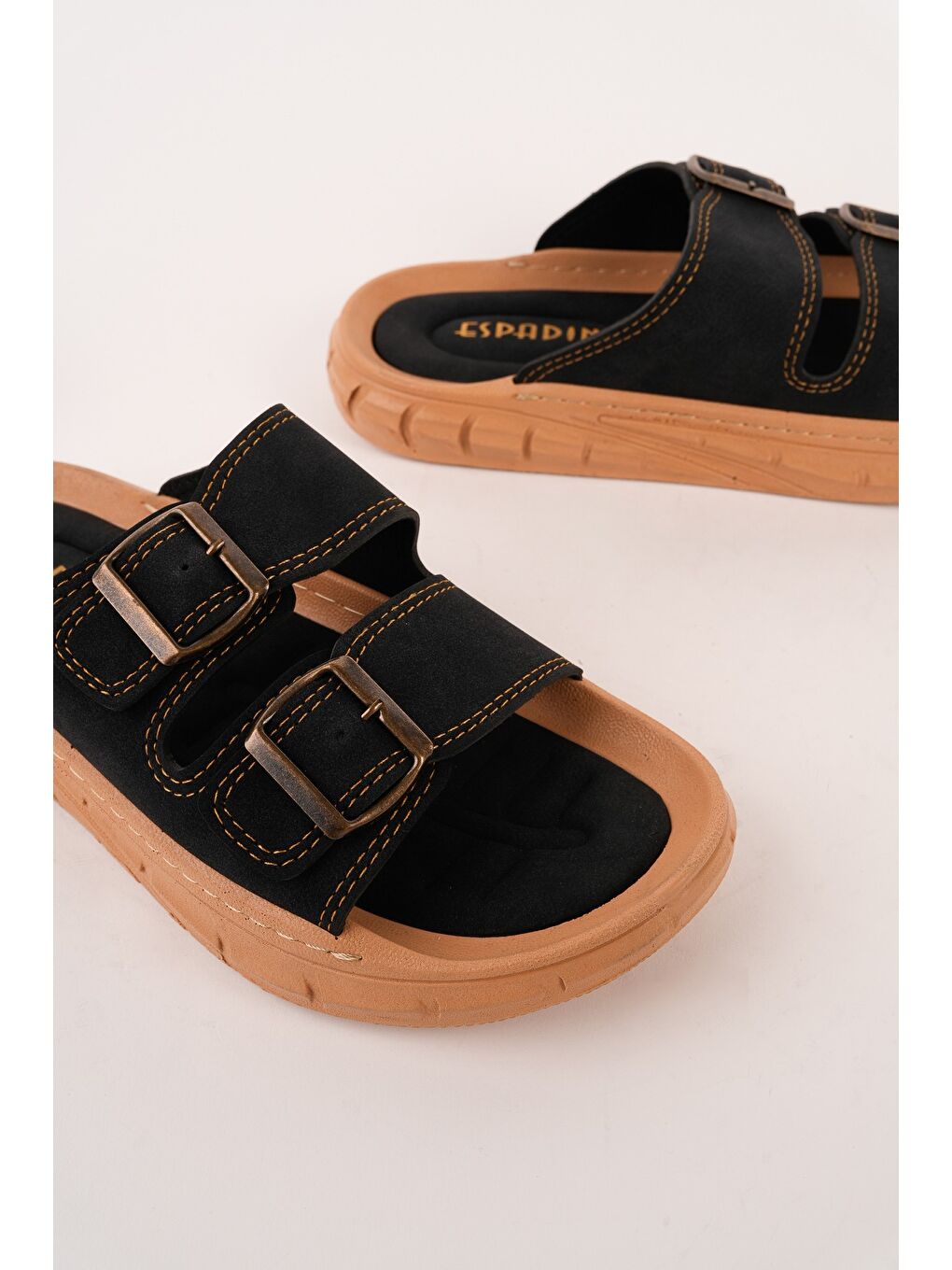 Siyah AUGUSTA Ayarlanabilir Çift Tokalı Günlük Erkek Terlik-7