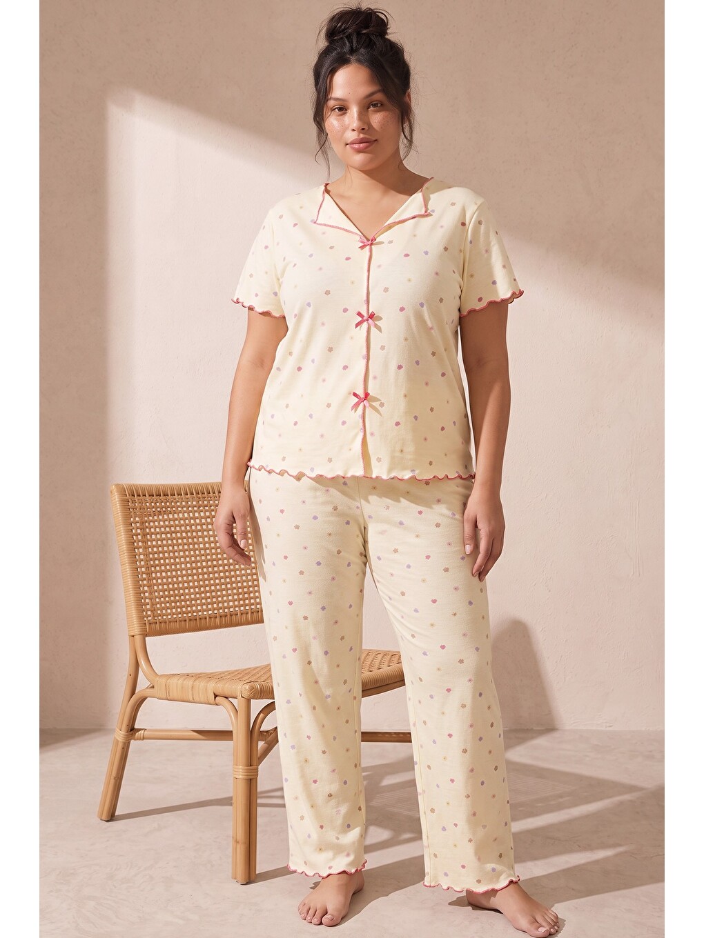 Sarı Beden Fitilli Kaşkorse Örme Pijama Takım26120851-4