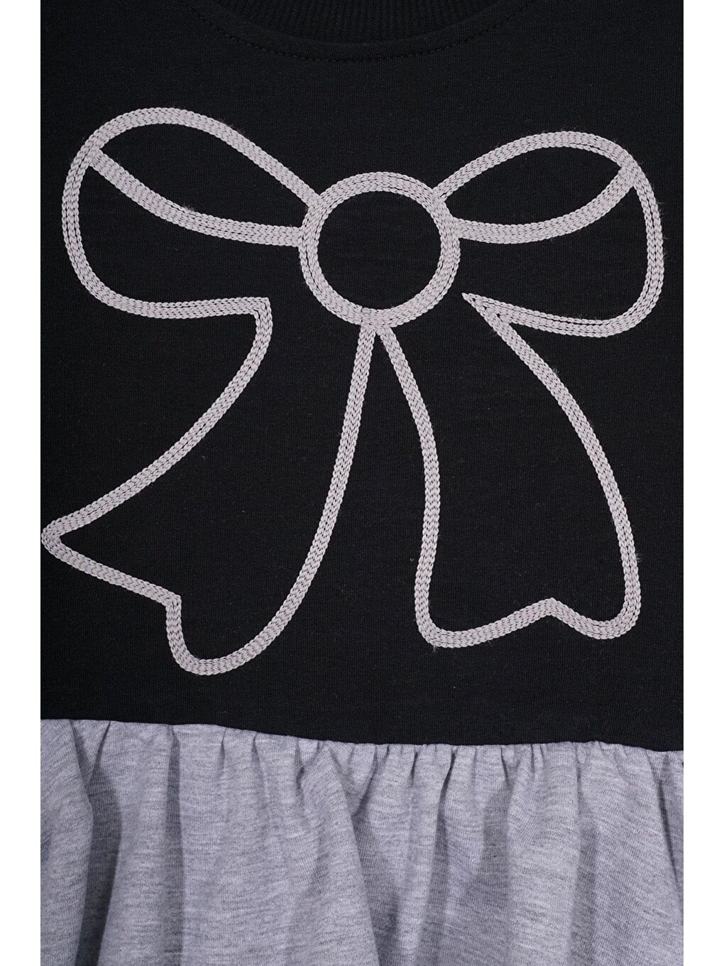 Bisiklet Yaka Fiyonk Detaylı Balon Etekli Gül Siyah Renk Kız Çocuk Etekli Elbise-1