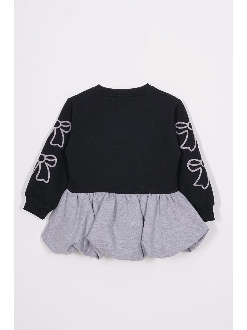 Bisiklet Yaka Fiyonk Detaylı Balon Etekli Gül Siyah Renk Kız Çocuk Etekli Elbise-2