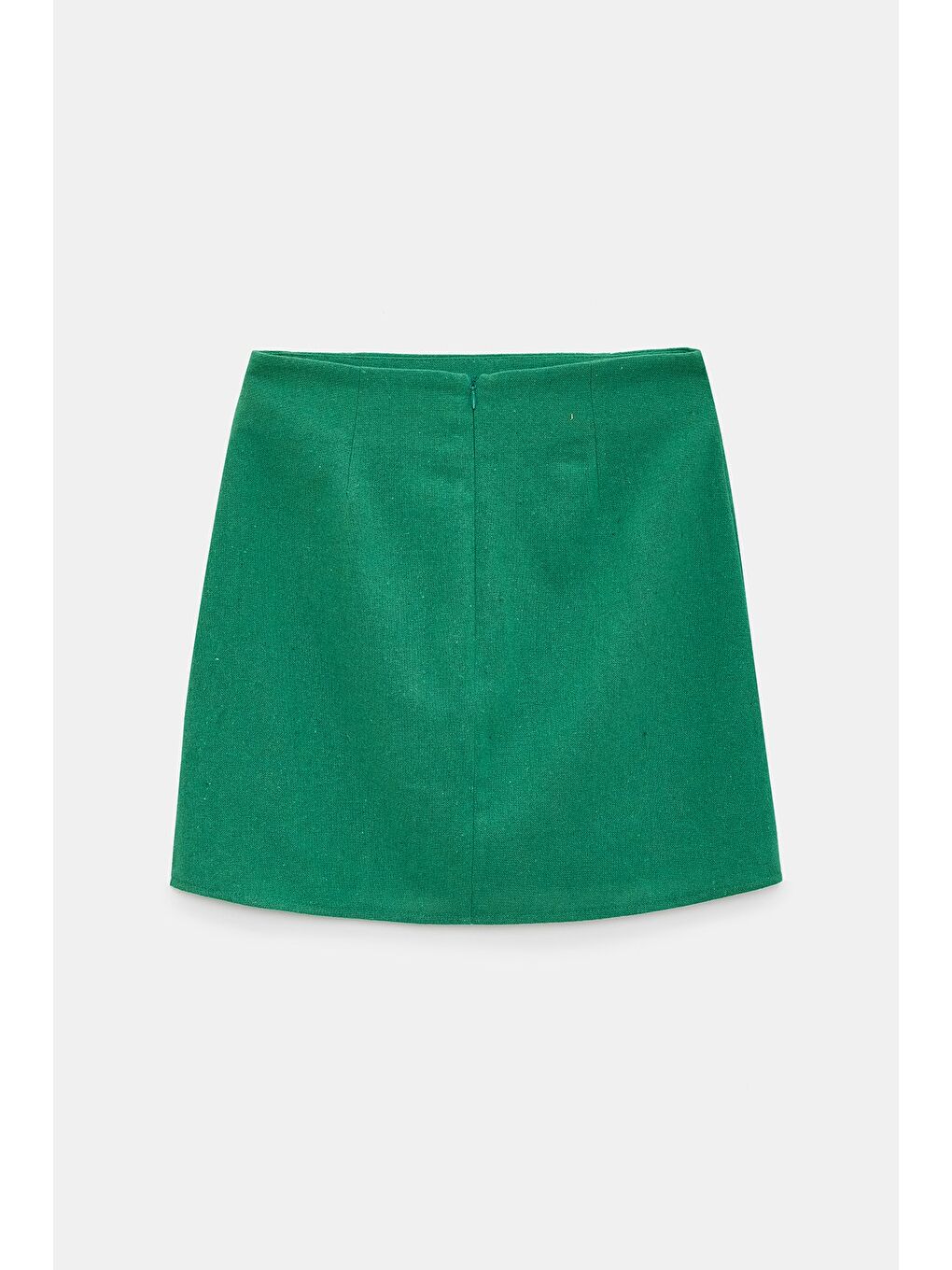 Yeşil Kadın Regular Fit Yırtmaçlı Mini Etek - Keten Görünümlü-4
