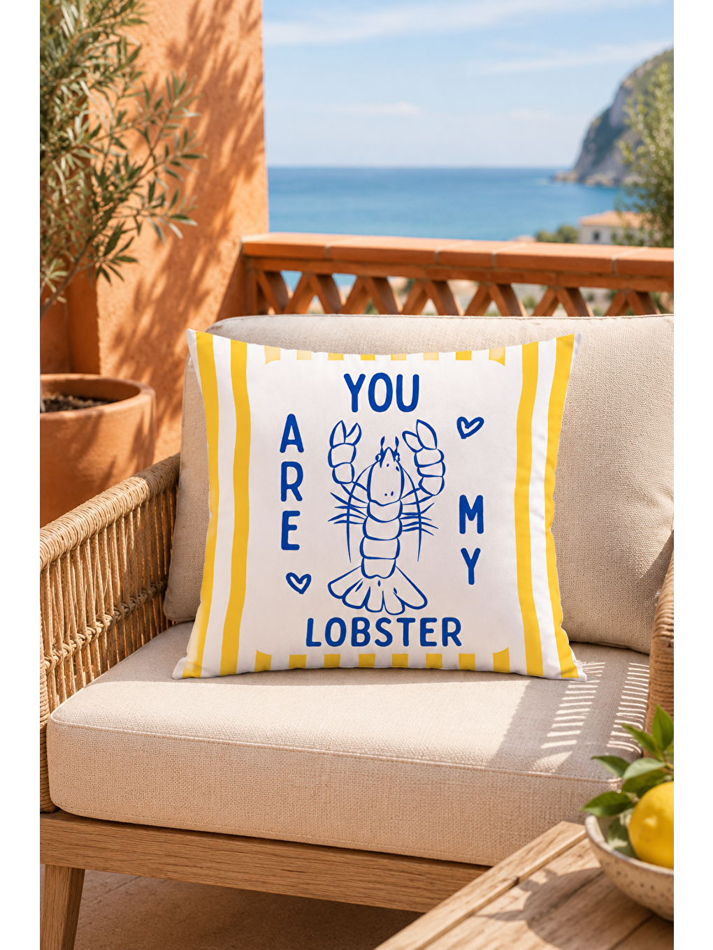 Beyaz You Are My Lobster Yazı Baskılı Marin Dekoratif Kırlent Kılıfı Yazlık Dekor 43x43 Cm-2